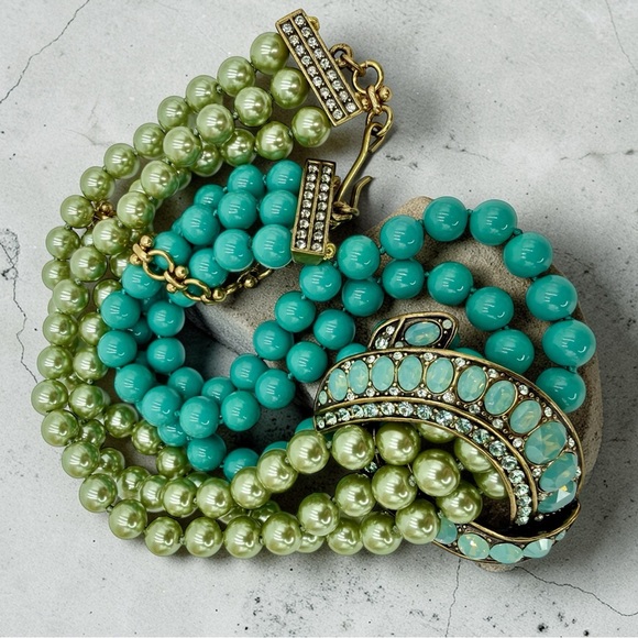 RARE Heidi Daus Retired Asymmetrical Pearl Turquoise Opal Necklace 14-18” Choker - Picture 15 of 17